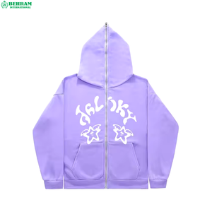 Sweat-shirts à capuche unisexe surdimensionnés personnalisables à faible MOQ, avec fermeture éclair intégrale, strass, 100 % coton, respirants et à séchage rapide - Product Image 3