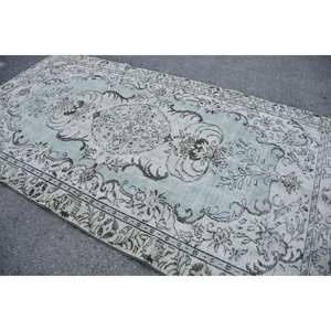 Tapis Turc Fait Main Classique Bleu Gris 5.6X9.8 ft Laine Matériel Boho Patchwork Design pour Salon Couloir Rectangle Latex - Product Image 4