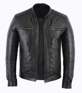 Veste de moto de style High Street pour hommes en cuir d'agneau véritable tissu en toile en vente - Product Image 1