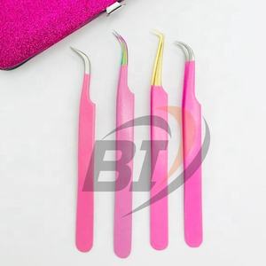 Pince à épiler d'extension de cils en acier inoxydable rose testée à la main avec logo personnalisé professionnel beauté durable pointe de volume incurvée forte - Product Image 2
