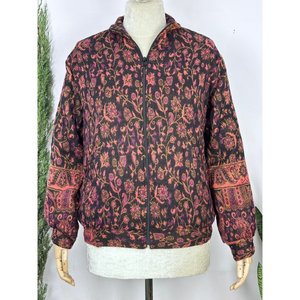 Chaqueta Bomber Bolero de Mezcla de Lana de Yak, Cálida y Suave, para Invierno, Moda Casual, Estilo Boho Chic, con Estampado Paisley Floral en Tono Rosa, para Mujer - Product Image 2