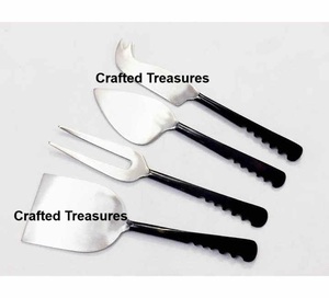 GRAN DESCUENTO Juego de queso de metal Plateado y mango recubierto de negro Cubiertos Herramientas de queso para rebanar mantequilla Crema Pizza - Product Image 1