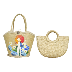 Handwoven Fashion Tote with Bamboo Handles and Linen Insert Chic <b>Accessory</b> for Summer <b>Beach</b> Outings - Product Image 1