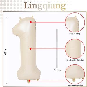 ลูกโป่งตัวเลขสีเบจขนาด 40 นิ้ว เบอร์ 1 สำหรับตกแต่งวันเกิดครบรอบ 1 ปี ลูกโป่งฟอยล์อะลูมิเนียมขนาดใหญ่แบบพองลมเองได้ ตัวเลข 0-9 สำหรับเด็กชายและเด็กหญิง - Product Image 1