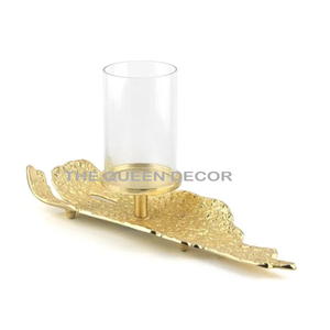 Latest Arrival Aluminum Metal Unique Shape Two <b>Tea</b> <b>Light</b> <b>Gold</b> Finish With Glass Decorative Candle <b>Holder</b> Lighting Accent - Product Image 6