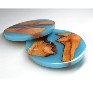 Modern Design Epoxy Resin And Wood <b>Coaster</b> Round matte <b>Blue</b> Color natural wood <b>coaster</b> handmade - Product Image 6