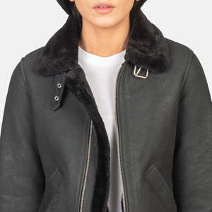Chaqueta Bomber Sherilyn B-3 de Piel de Oveja Negra Desgastada, Cortavientos, de Poliéster y Algodón Suave, Personalizada en Talla XL para Otoño y Primavera - Product Image 6