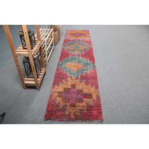 2.3x10.1 ft Vintage Turkish Rug, <b>Runner</b> Rug, Herki <b>Red</b> Wool Rug - Product Image 1