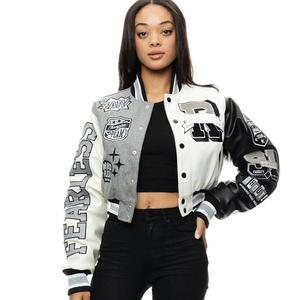 Fabricant OEM Veste universitaire letterman de haute qualité en chenille brodée pour femmes bombardier de baseball personnalisé veste universitaire en cuir pour femmes - Product Image 6