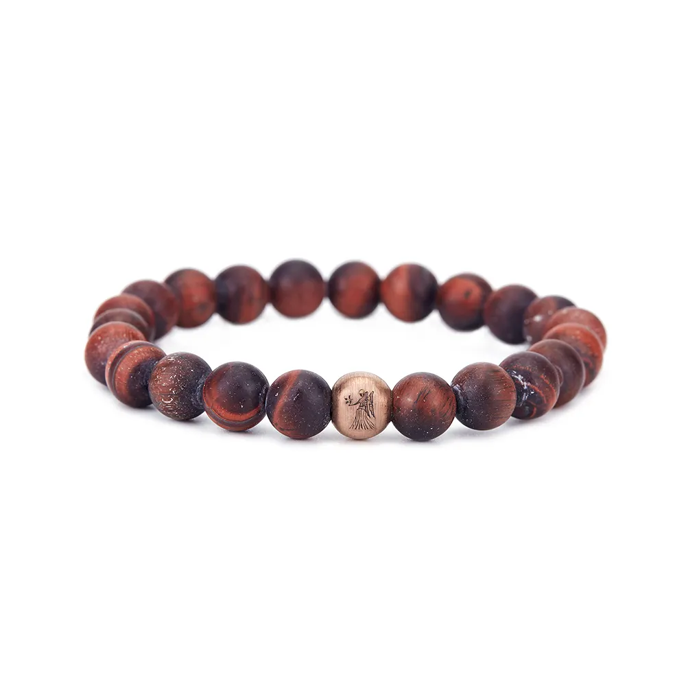8mm Rose Gold Color  Brush  Zodiac Sign W/ Matte Tiger Eye Red Beads Bracelet For Unisex Adults   Juniors Anniversary Engagement