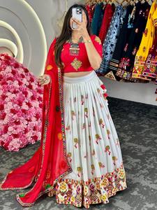 Último diseñador Pure Rayon Printed Mirror Work Lehenga Choli por FabZone - Product Image 5