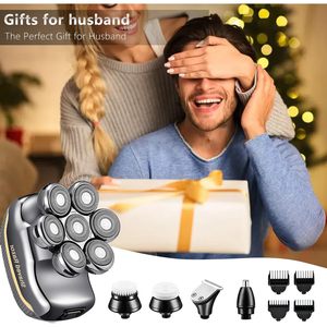 Afeitadora Eléctrica Rotatoria Inalámbrica para Cabeza, Kit de Aseo Húmedo/Seco para Hombres Calvos, Cortapelos IPX7, Recortador de Nariz y Barba para Rostro - Product Image 1