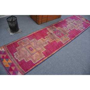 พรมวินเทจขนาด 2.5x10.2 ฟุต พรมตุรกี พรมอิคัตสีแดง ทำจากขนสัตว์ - Product Image 1