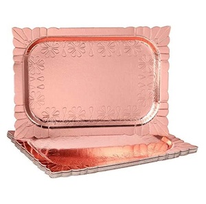 Plateau de service décoratif en métal or rose au design moderne, pour usage intérieur, plat peu profond pour dîner, cuisson, option logo personnalisé, service de fruits et d'aliments - Product Image 1
