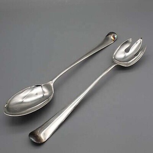 Juego de cucharas y tenedores hechos a mano para servir ensaladas, con mango de diseño, color plateado, pulido, para boda - Product Image 2