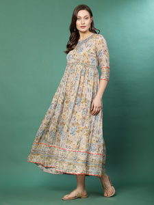 Vêtements ethniques traditionnels pour femmes, kurtis Anarkali en coton pur brodé, col en V, manches trois-quarts, longueur genoux, imprimé - Product Image 5