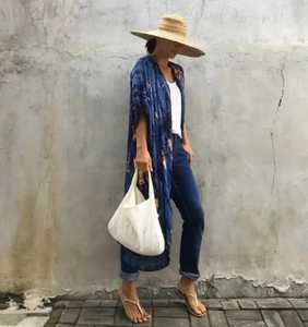 แจ็กเก็ตกิโมโนย้อมสีมัดย้อมแฮนด์เมดเสื้อแจ็กเก็ตวันหยุดทรงหลวมโบโฮสำหรับผู้หญิงใส่ไปทะเลวันหยุดฤดูร้อนทำด้วยมือสไตล์2025 - Product Image 6