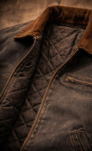 Veste pour homme OEM, logo personnalisé, veste de travail en toile de canard vintage lavée, veste utilitaire à fermeture éclair lourde, style Detroit - Product Image 4