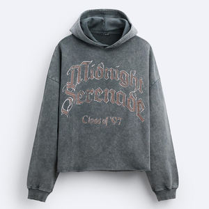 Sweat à capuche court graphique en détresse et jean large baggy ensemble Vintage Acid Wash Streetwear surdimensionné tenue unisexe - Product Image 1