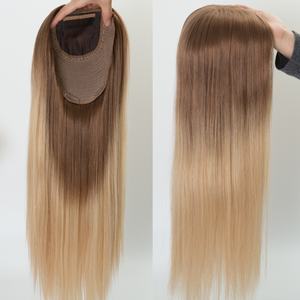 GF-2 Luxury 7x8 Silk Topper 150% Densité pour une Couverture Volumineuse et Complète 18" Balayage Chaud Brun Cendré à Blond Sèche au Vent Abordable - Product Image 5