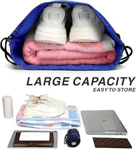 Hemistyles Blue <b>Drawstring</b> <b>Backpack</b> Nylon Gym Sports Bag 30-40L Lightweight with Front Zipper Pocket for Travel Outdoor - Product Image 3