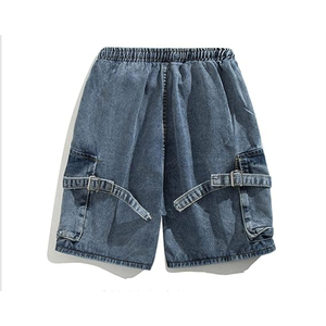 กางเกงยีนส์ขาสั้นทรงหลวมสำหรับผู้ชายกางเกงขาสั้นผ้าฝ้าย100% ทรงตรงเอวสูงถักปานกลางฤดูร้อน - Product Image 2