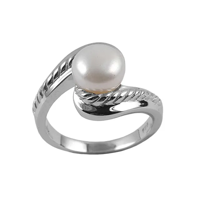 Neuer eleganter schmuck textur band 925 sterling-silber frischwasser-perle edelstein ring-schmuck