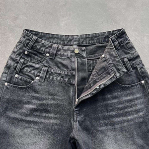 Shorts taille mi-haute déchirés coupe ajustée ourlet brut 100% coton uni respirant style urbain approvisionnement en gros OEM - Product Image 2