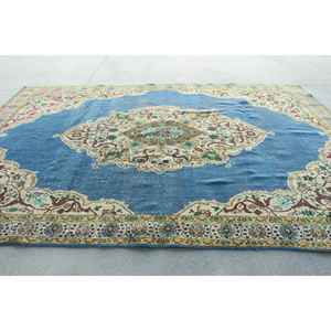 Alfombra Turca de 9.1x12.9 pies, Alfombra Azul Abstracta de Lana - Product Image 1