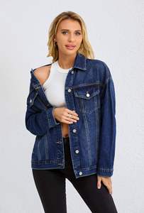 Veste en jean réversible décontractée pour femmes du fabricant 100% coton solide motif bouton Logo décoration technique lavée - Product Image 3