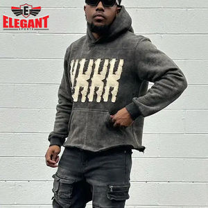 Chándales lavados con ácido para hombre, jersey con bordado desgastado, Sudadera con capucha y cremallera, Sudadera con capucha de la mejor calidad al por mayor - Product Image 3