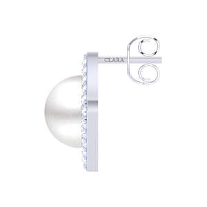 Clara Boucles d'oreilles clous en argent sterling 925 avec perles véritables, style vintage, serti clos, motif géométrique, or rose, cadeau pour femmes et jeunes filles - Product Image 4