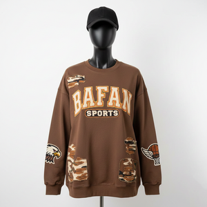 Camiseta de Manga Larga de Algodón Premium, Color Marrón Cepillado Suave, Aplique Bordado, Logotipo Personalizado, Camiseta de Manga Larga de Algodón - Product Image 6