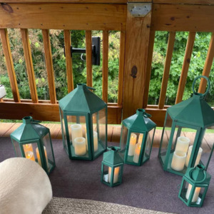 Lanterne de bougeoir en métal patiné vert hexagone simple lanterne de table et de sol décorative pour la maison - Product Image 4