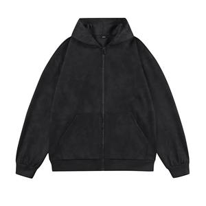 Sweat-shirt à capuche personnalisé en coton 100% avec effet délavé, brodé, unisexe, de luxe, avec fermeture éclair - Product Image 3