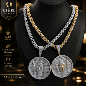 Collier Hip Hop avec pendentif croix 3D serti de micro-pavés CZ, chaîne <span class=keywords><strong>gourmette</strong></span>, prêt à être expédié, bijoux pour vendeurs en ligne - Product Image 1