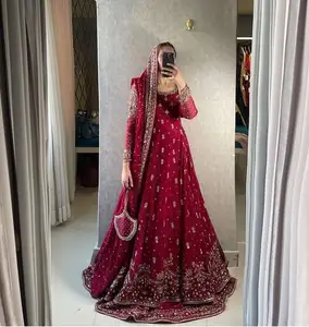 NOVIA ANARKALI,LEHENGA CON VESTIDO DUPATTA Adornado CON CUENTAS DE CRISTAL, PIEDRA, DABKA TRABAJO PARA FIESTA-ROPA/BODA @ 2024 - Product Image 1