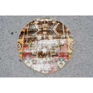 Alfombra turca de área grande marrón Vintage de 2,8x2,8 pies, clásica, hecha a mano, de lana, retales abstractos, patrón de pasillo, látex para decoración de habitación - Product Image 1