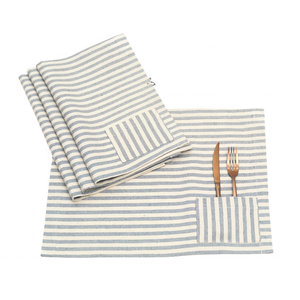 Mantel Individual de Algodón Ecológico con Bolsillo, Rayas Verdes y Blancas, 30x45cm, Ligero, Certificado OEKO-TEX, Origen India - Product Image 1