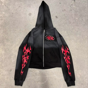 Sweat à capuche zippé surdimensionné pour hommes, coupe boxy délavée à l'acide, survêtement vintage à capuche embossé, 100% coton - Product Image 1