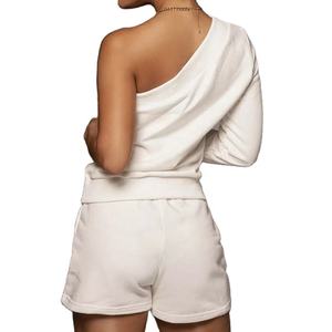 Chándal de un solo hombro para mujer, ropa de salón de algodón, sudadera, conjunto corto sexy, 2022 - Product Image 2