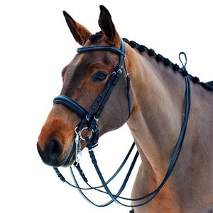 Bridon de course équestre de haute qualité de marque internationale, en cuir noir et marron, personnalisable en couleur et en taille, sans mors - Product Image 5