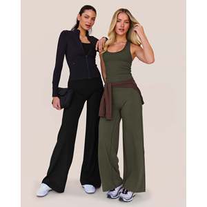 Pantalon évasé taille haute Elixir pour femme - Style ample froissé doux avec taille élastique Noir - Product Image 2