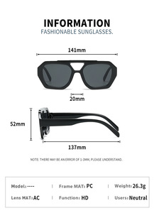 Lunettes de soleil tendance à double pont, protection UV, monture légère en PC, style carré - Product Image 5