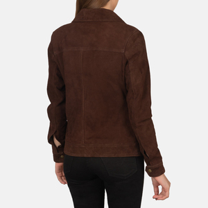 Brown Suede Women's Biker Jacket Belted Motorbike Coat Zipper Patch Pocket Casual Outerwear Winter Fashion Outfit - Product Image 2