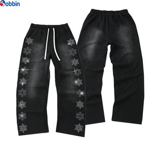 Pantalones de Moda Casual para Hombre, Pantalones Deportivos Personalizados con Pedrería, Pantalones de Chándal Holgados de Algodón de Corte Ancho - Product Image 3