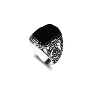 <b>Mens</b> Brass <b>Islamic</b> Vintage Natural Stone Ring Black Onyx Inlay Setting Rose Gold/Platinum Plated Turkish Ottoman Style <b>Gift</b> - Product Image 6