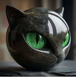 รูปปั้นเรซิ่นแมวสีดำหรูหราสีม่วง  งานแกะสลักหินภูเขาไฟสุดสง่างาม พร้อมดวงตาลายหินอ่อนอันประณีต - Product Image 2