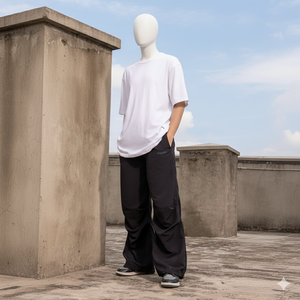 Pantalon homme ample à jambes larges, style formel, coton mélangé, respirant, fermeture éclair, taille haute, devant plat, logo personnalisé - Product Image 4