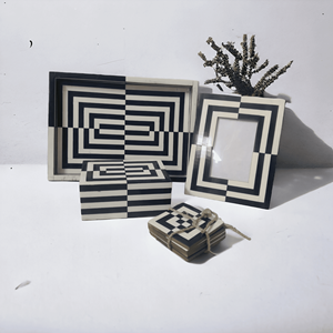 Black & White Large Inlay Resin & MDF Rectangular Tray Hand-carve Indian Artisans Home Anniversary Party Snacks Serving Platter - Product Image 2